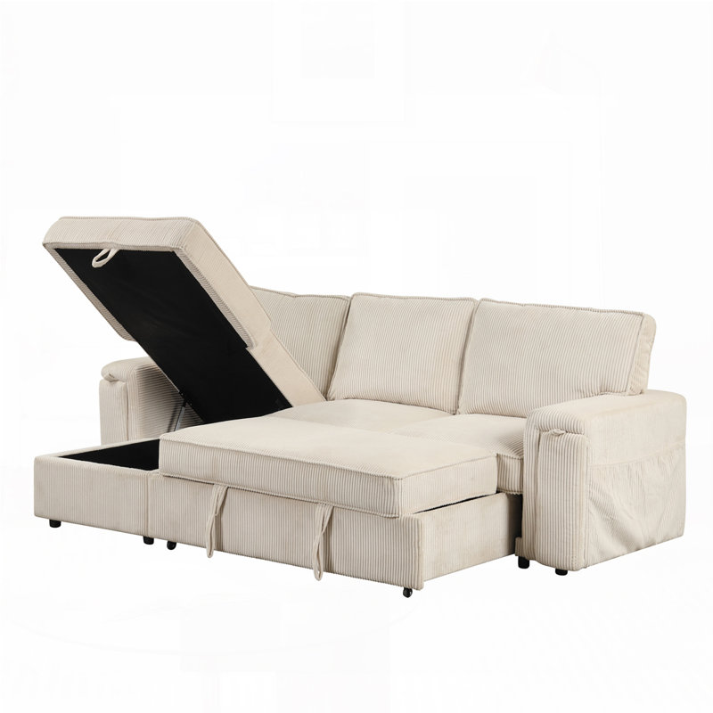 Kat 96.1'' Square Arms Sofa, Beige Corduroy