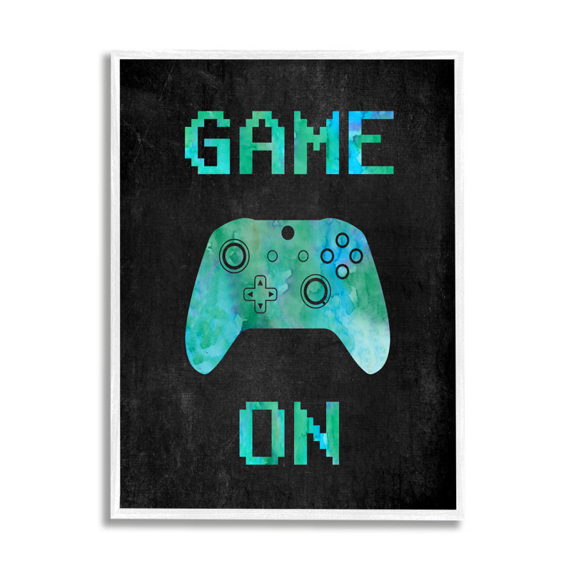 "Pixel Game On", encadré sur bois par CAD Design, art textuel, Giclée encadrée blanc bord de mer