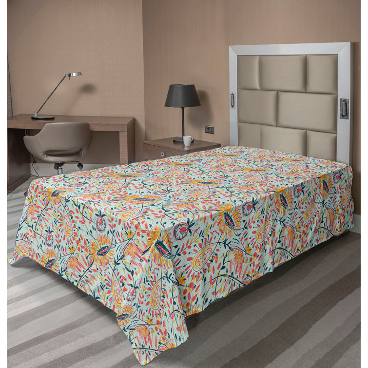Drap plat à motif floral bohème Ambesonne