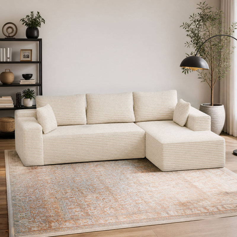 Canapé modulaire Ellie Cloudy Boneless, Orienté à droite, Velours côtelé beige