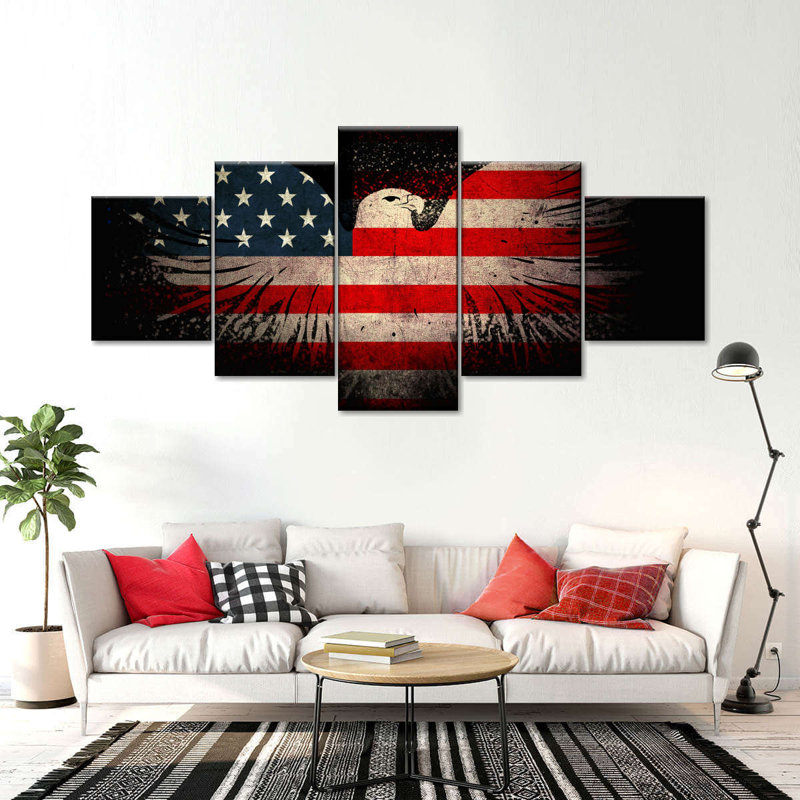 American Eagle and Flag, reproduction d'art sur toile, H 24 po x l 55 po x P 1,25 po