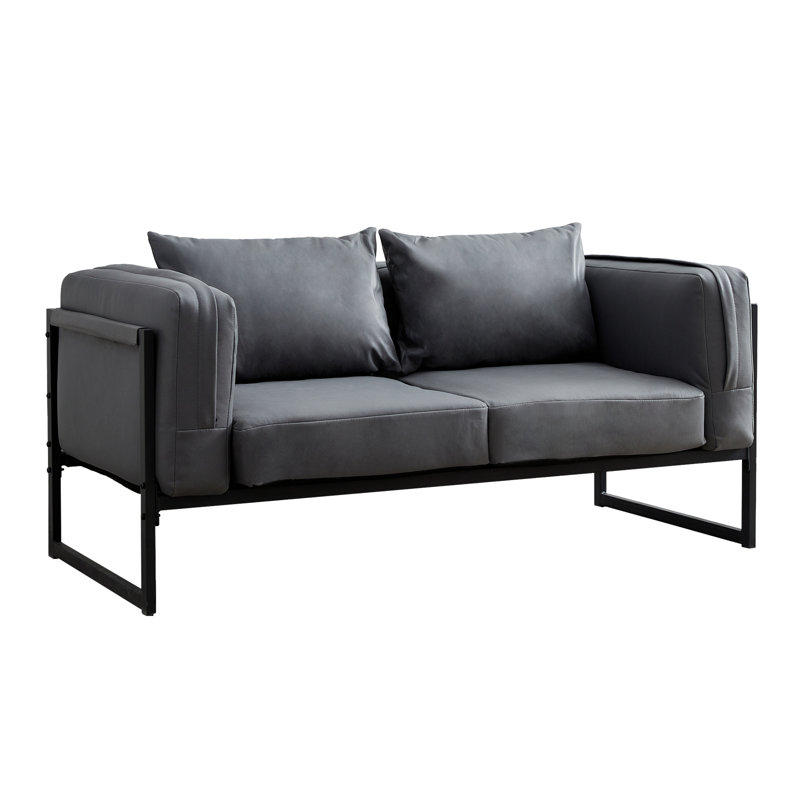 Keillan 2 Seater Faux Leather Loveseat, Grey
