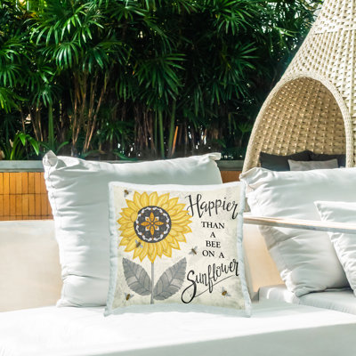 Coussin d'extérieur imprimé Happier Than Bee & Sunflower par Deb Strain