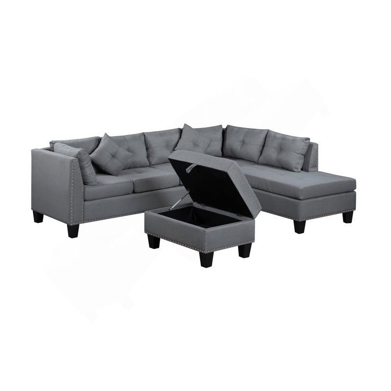 104.5" Upholstered Sofa,Chaise & Ottoman , Gray