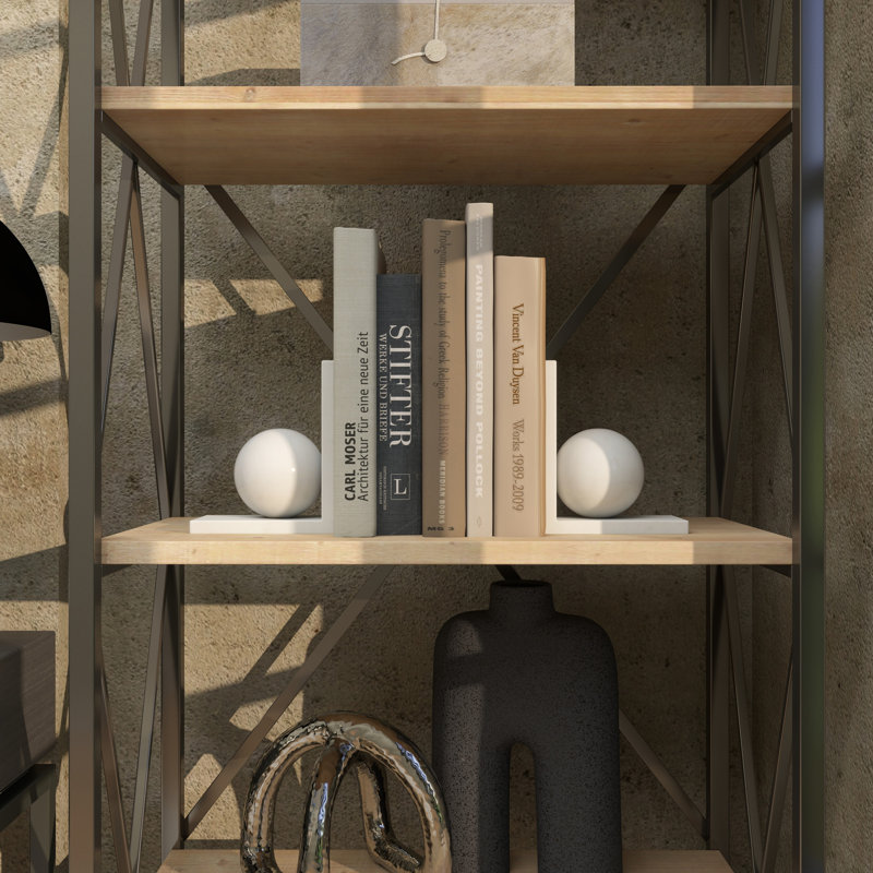 Serre-livres décoratifs à motif géométrique en marbre blanc avec bases en forme de L, ensemble de 2, Blanc