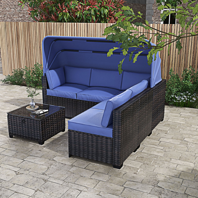 Convertible Patio Sofa Set with Lifting Table