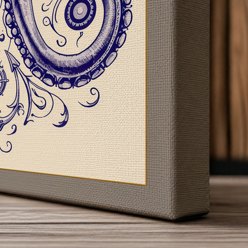Symmetrical Octopus Japandi - Wrapped Canvas, 18x12 - 45.7 x 30.5 cm, Taupe Border