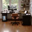 Bureau double caisson en bois massif en L noir avec 4 tiroirs-118343195-118343193