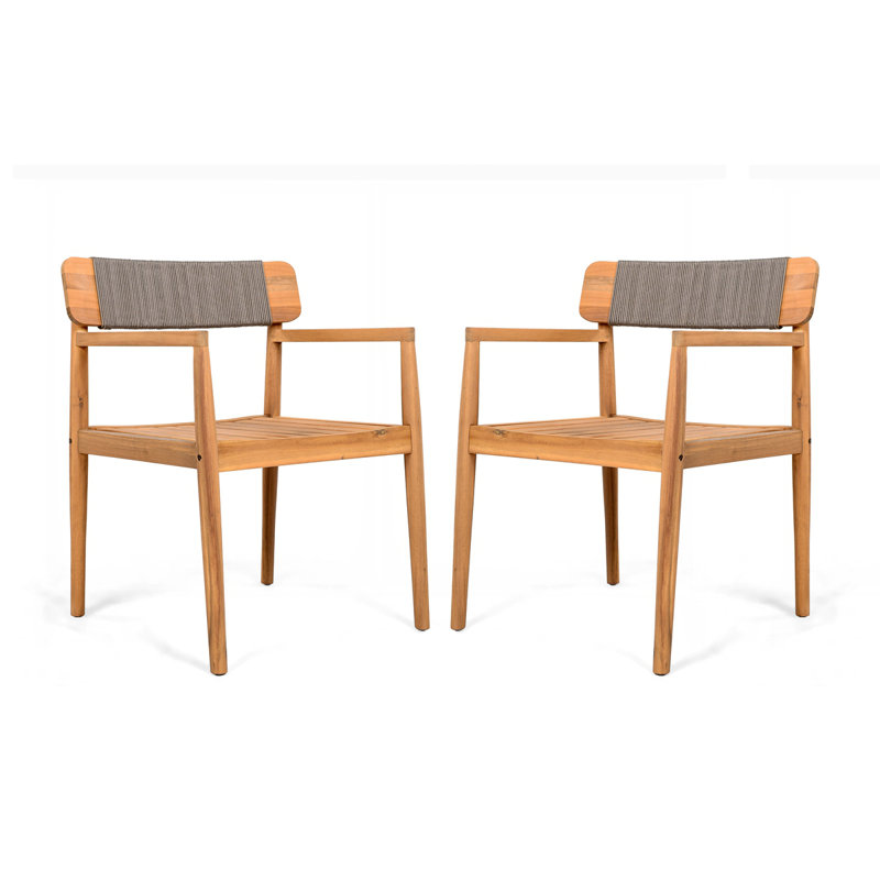 Acacia Wood Outdoor Dining Table and Chairs with Armrests, Gray