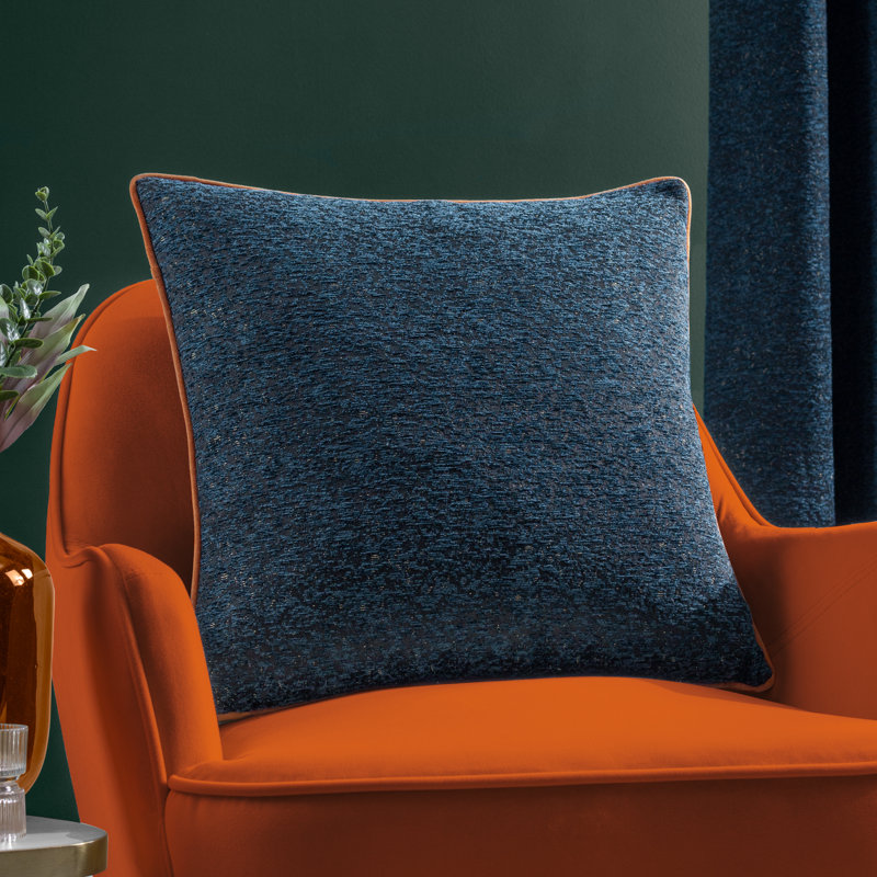  Chenille Piped Polyester Filled Cushion, Navy