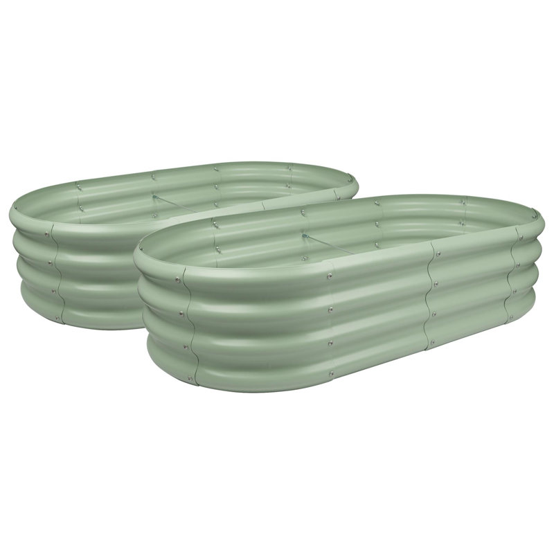 Harbour Housewares - Rounded Galvanised Steel Raised Garden Bed Planters - Set of 2, 30cm H x 120cm W x 60cm D, Green