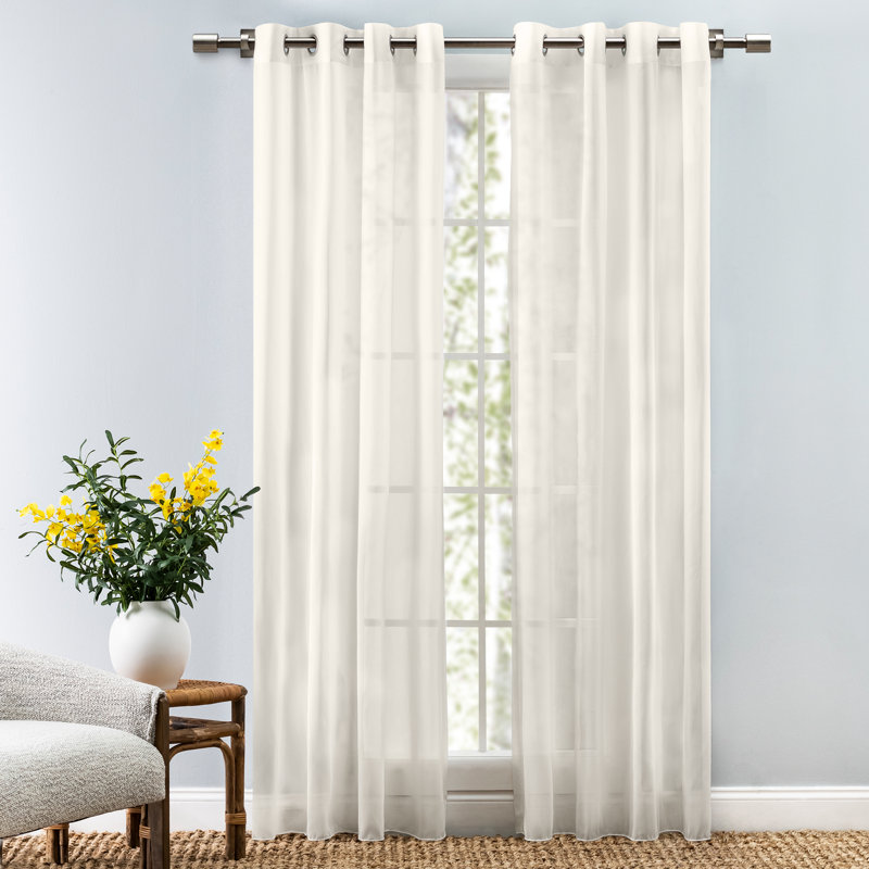 Stasia Elegant Sheer Grommet Single Curtain Panel & Patio Panel, Ivory, 54" W x 96" L