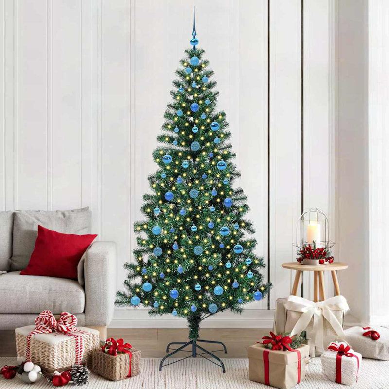 vidaXL Artificial Pre-lit Christmas Tree Green PVC and Metal, 6.89 ft