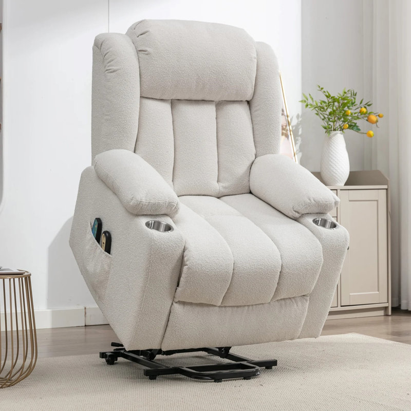 Anuhea 87cm Wide Lift Assist Standard Recliner with Massager, Cream