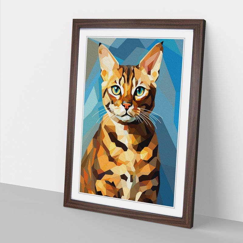 Bengal Cat Cubism - Framed Print, 46cm H x 34cm W x 2cm D, Walnut Framed