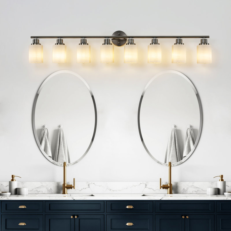 Luminaire de miroir de salle de bain moderne 8 lumières 52 po, Nickel brossé