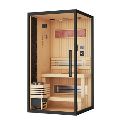 Erommy 1-2 Person Traditional Sauna, Indoor Steam Sauna For Home, Home Spa Sauna With Chromotherapy Lighting And Bluetooth Speaker, Hemlock