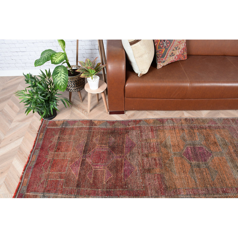 Tapis de couloir turc authentique tissé à la main avec motif géométrique dans des couleurs terreuses pour une décoration rustique
