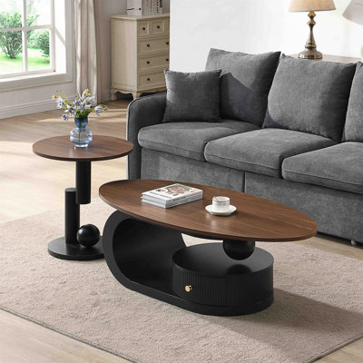 Luxury Nesting Coffee Table Set With Storage, Oval And Round Tables For Elegant Living Room Decor