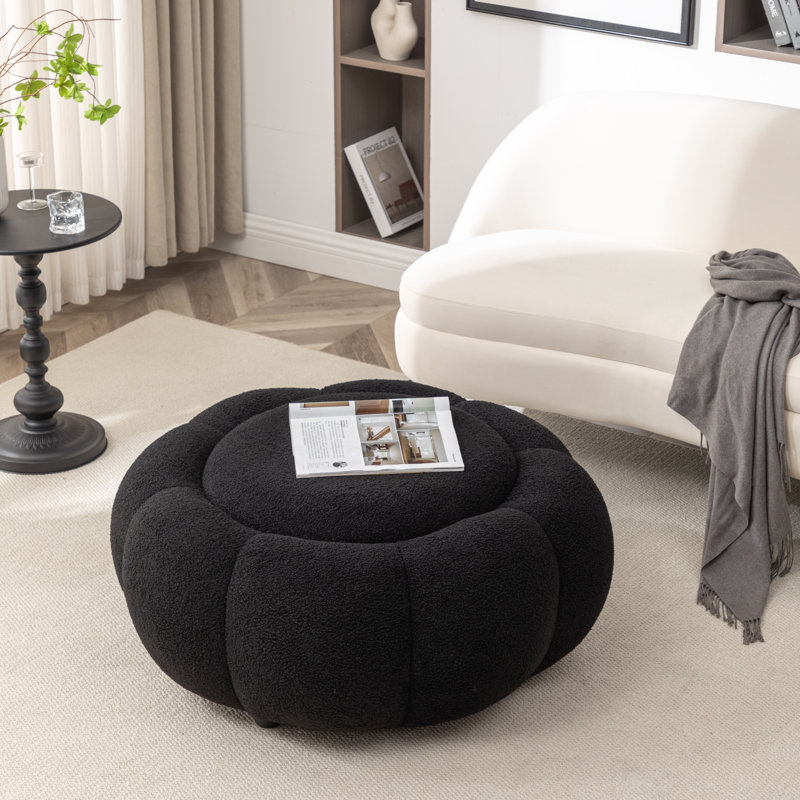 Stevie Upholstered Round Cocktail Ottoman, Black