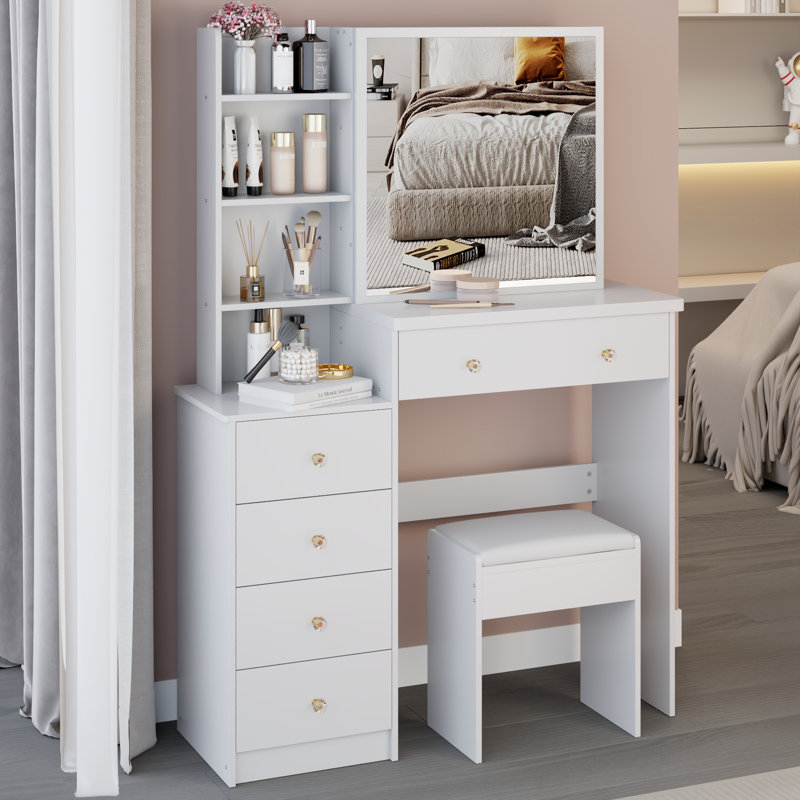 Meuble-lavabo de 37 po avec tabouret de chevet gauche 37 po, Blanc