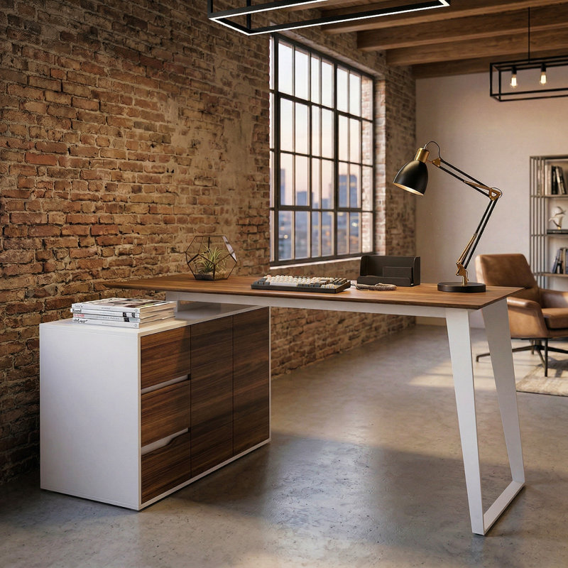 Bureau d'ordinateur en L avec armoire de rangement et tiroirs, bureau d'angle avec espace de travail flexible, Blanc