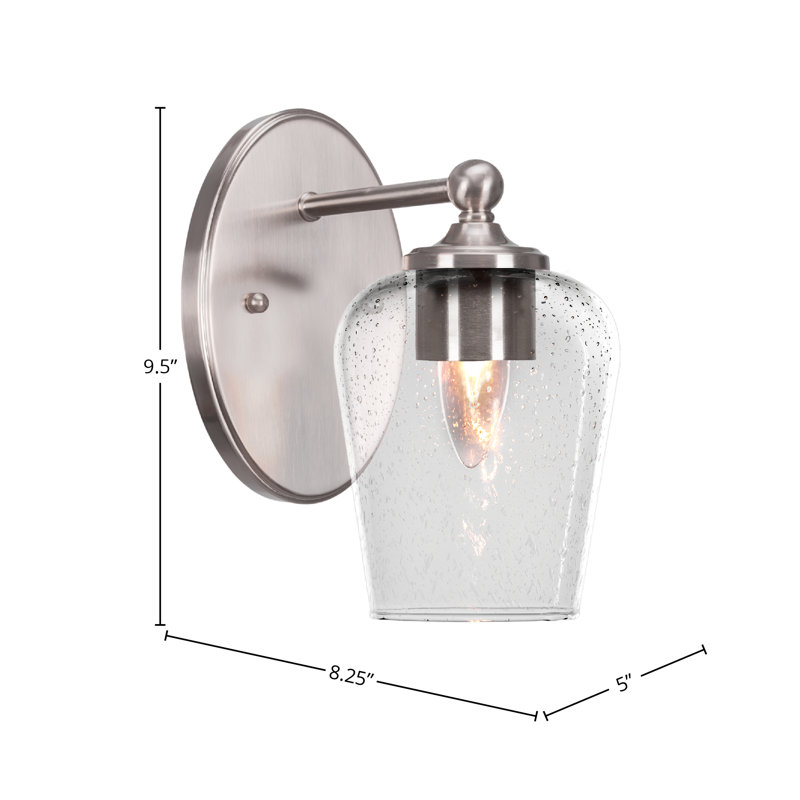 Applique murale Aitkens avec verre à bulles transparent de 6 po, 9.5" H x 8.25" W x 5" D, En forme de larme, Nickel brossé