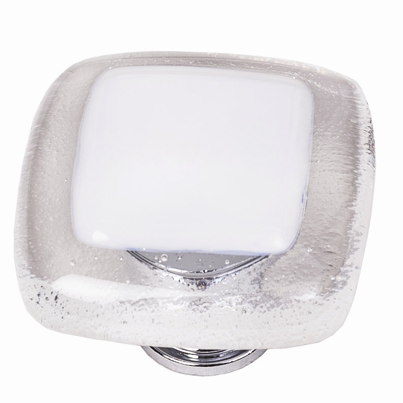 Square Knob, Satin Nickel, White