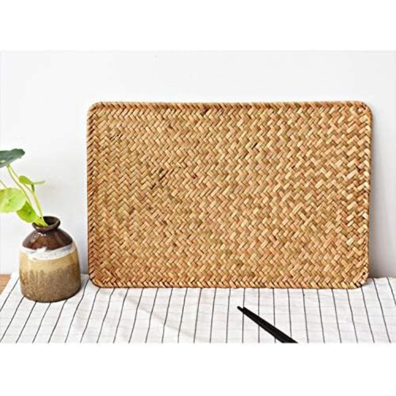 Ensemble de 4 napperons rectangulaires tissés, napperons en ruppie naturelle, napperons en rotin pour table de salle à manger