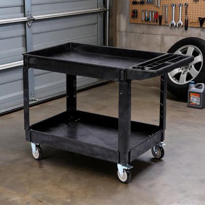Chariot utilitaire robuste à 2 tablettes 550 lb, 45,7 po PP avec roulettes verrouillables et poignée ergonomique, chariot de rangement industriel pour le garage, petit