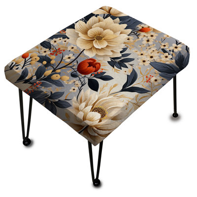 Blue And Beige Flowers Chrysanthemums Pattern - Floral Rectangle Ottoman