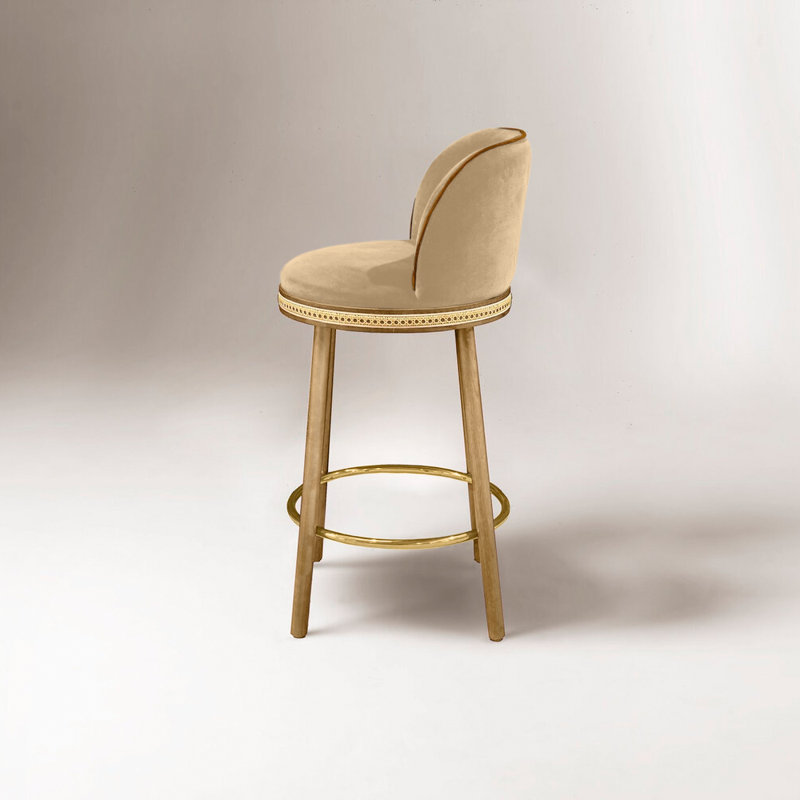 Tabouret de bar et de comptoir Alma, Dune, Laiton satiné, Tabouret de bar (siège d'une hauteur de 30 po)