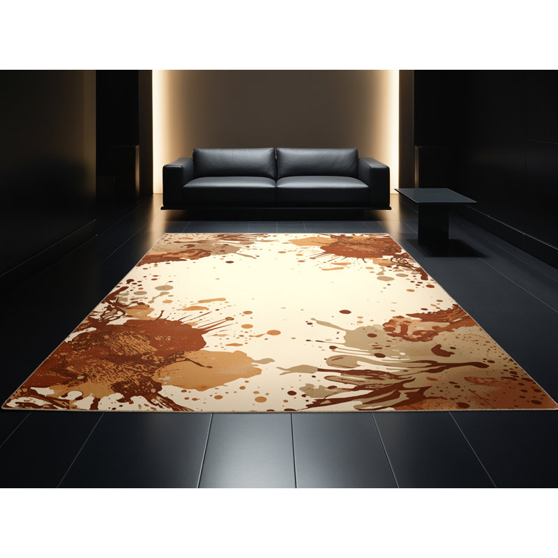 Tapis beige moelleux moelleux à motif éclectique abstrait Eatman, Carré 6 pi