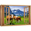 «Vue de la fenêtre, campagne, vaches, montagne, herbe, prairie, nature, décor, paysage rustique» sur-98449384