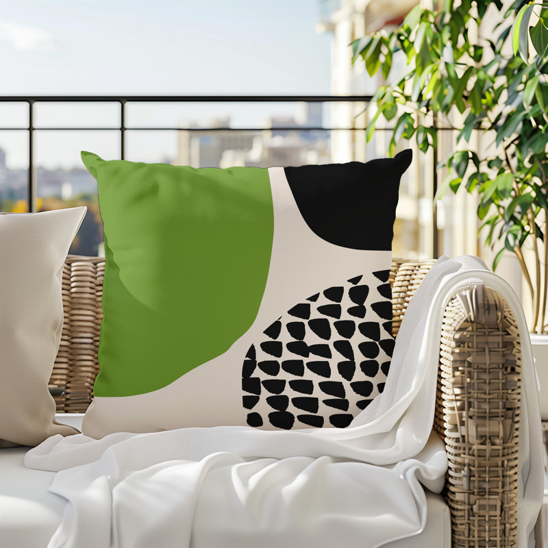 Coussin carré intérieur / extérieur pia, H 19 po x l 19 po, Chartreuse / noir / blanc cassé