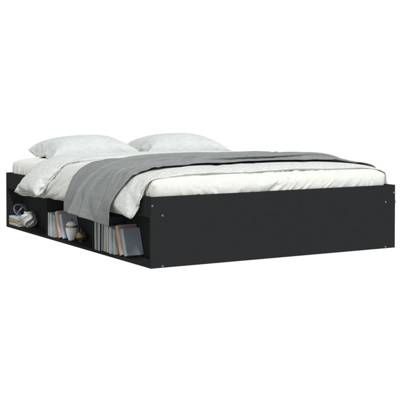 Afriani Storage Bed, Black, European Kingsize (160 x 200cm)