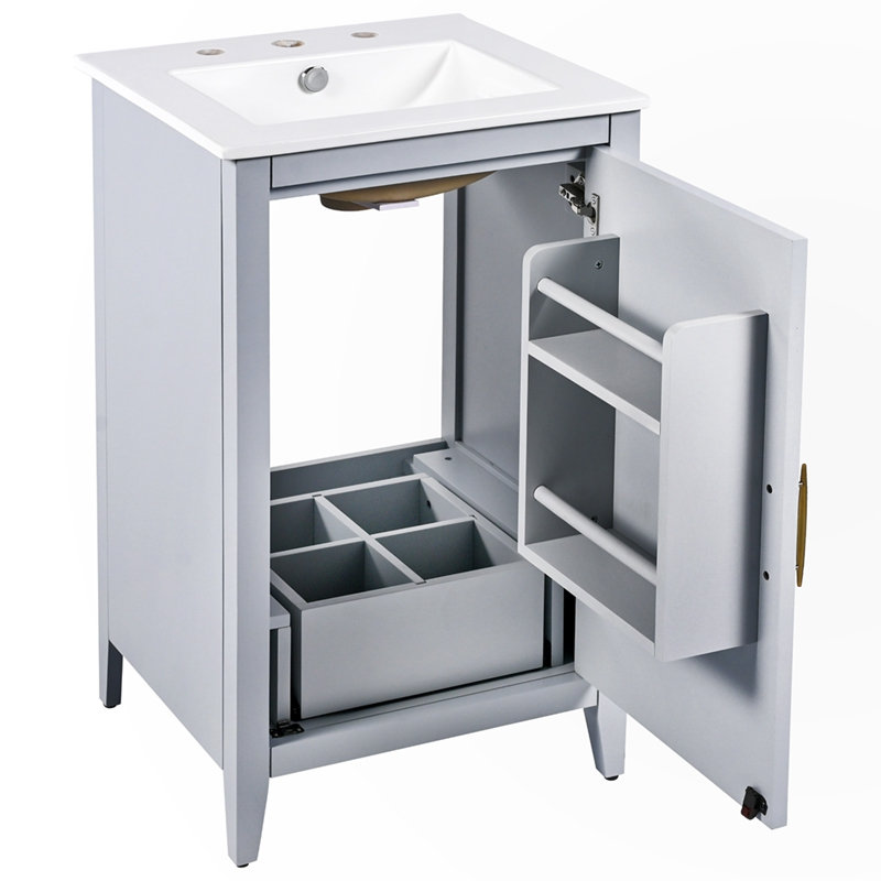 Meuble-lavabo de salle de bain avec tiroir fonctionnel, Gris