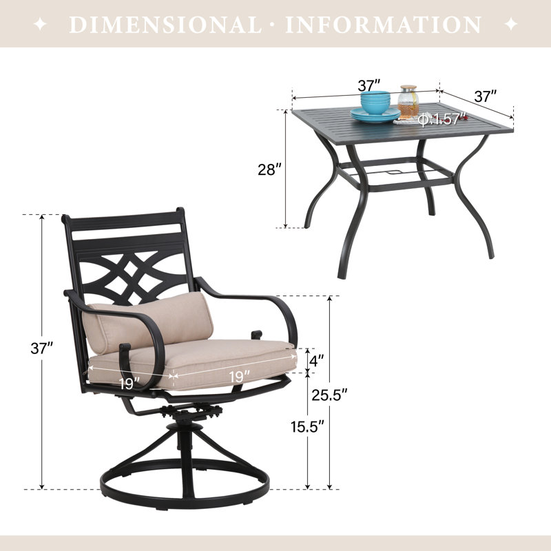 Alyah 4 - Person Rectangular Outdoor Dining Set with Swivel Dining Chairs, Cushions & Pillows