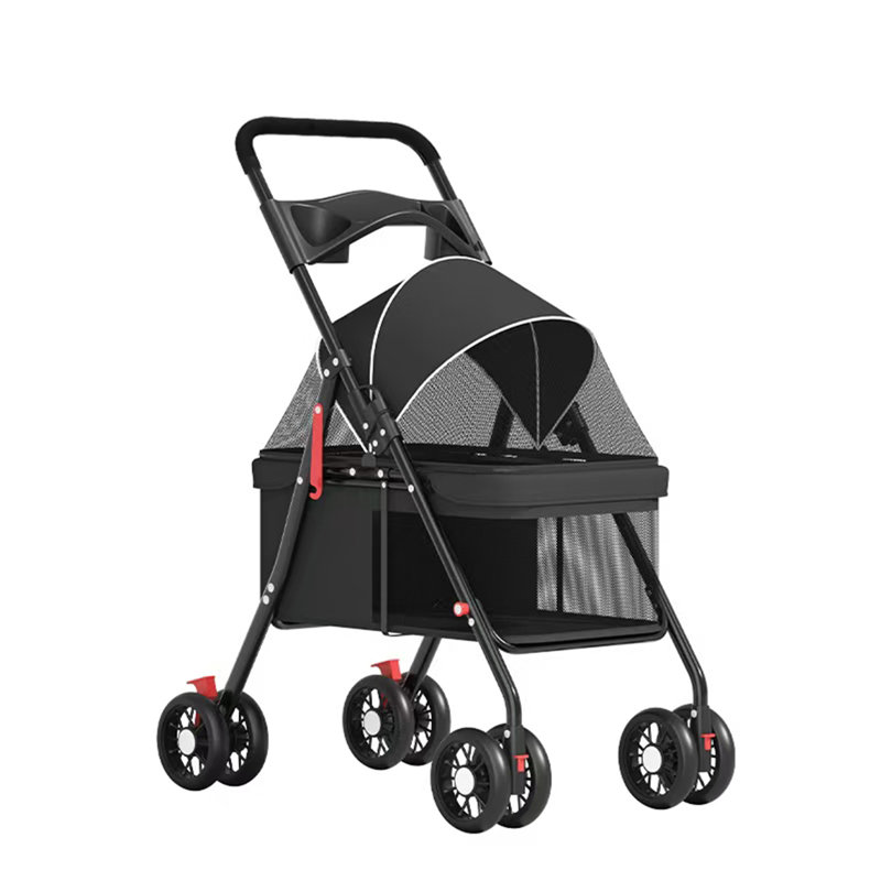4 Wheels Dog Cat Stroller, Outdoor Travel Pet Folding Stroller, Dog Cat Cage Stroller with Cup Holder, Breathable and Visible Mesh for Medium Small Dog