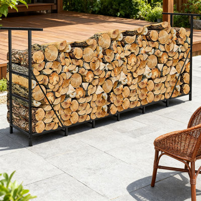 Heavy-Duty Adjustable Firewood Rack With Log Carrier Bag, 8Ft Outdoor Indoor Metal Wood Holder For Maximum Airflow And Rust-Resistant Storage