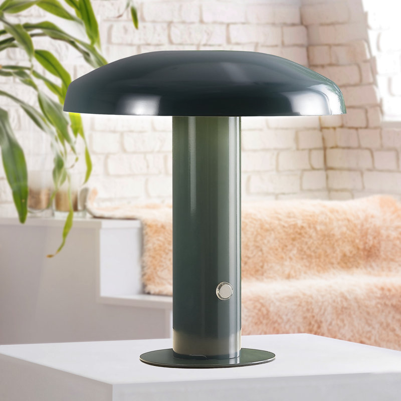 Writzer 11" Contemporary Bohemian Rechargeable/Cordless Dimmable Integrated LED Mushroom Table Lamp, Forest Green