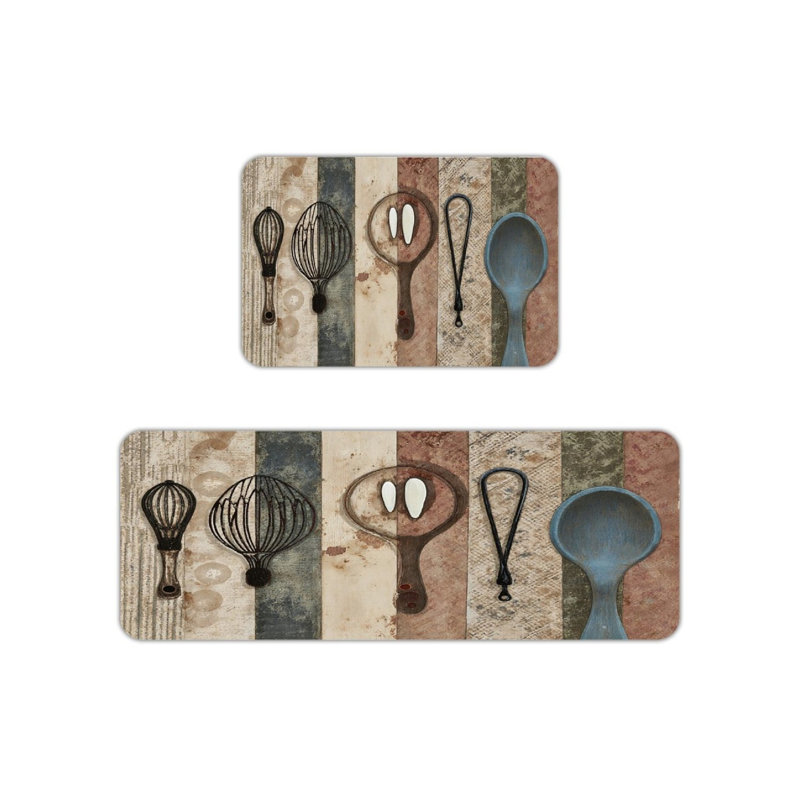 Multicolore, ensemble de 2 tapis de cuisine à motif d'ustensiles de cuisine rétro pour cuisine et salle à manger