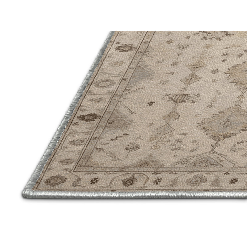 Machine Washable Afyon Beige Area Rug, Square 3'