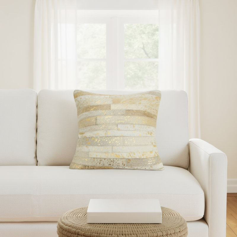 Ilara Leather/Suede Pillow Cover, Ivory/Gold