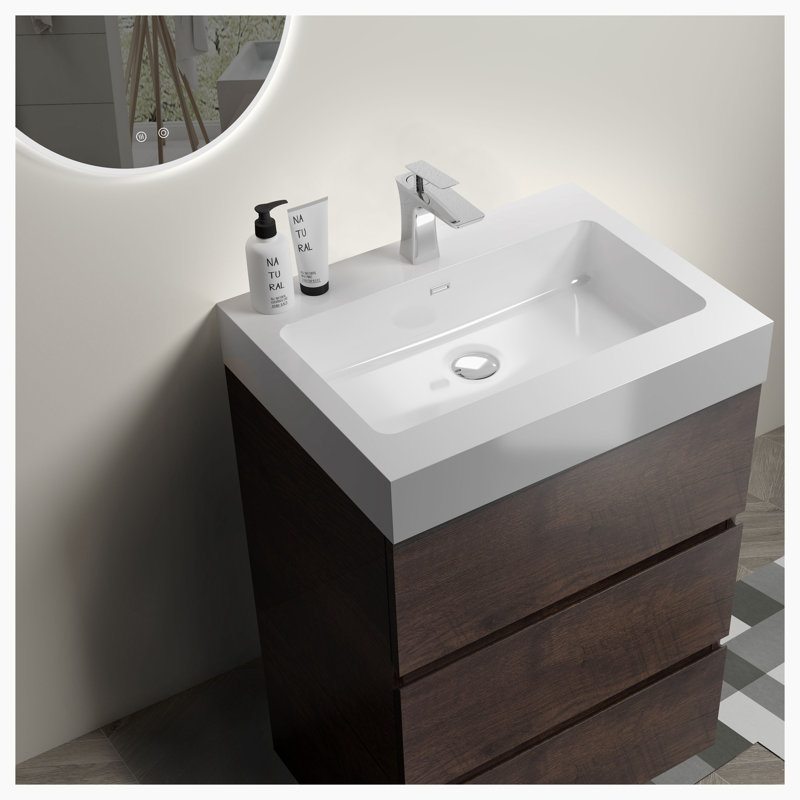 24'' Single Bathroom Vanity with Top, White, Walnut