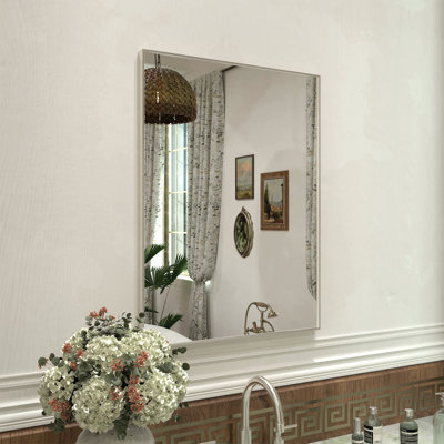 24 in. W x 30 in. H  Rectangular Framed Wall Bathroom Vanity Mirror in Brushed Nickel