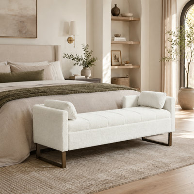 Modern Minimalist Tufted Flip-Top Storage Bench with Armrests and Pillows for Bedroom and Entryway