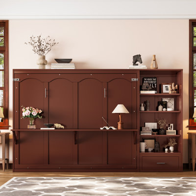 Grand lit escamotable avec bibliothèque pour petit espace, chambre à coucher, chambre d'amis