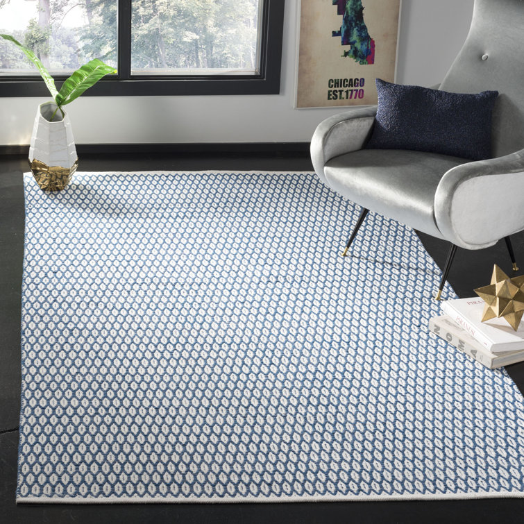 Tapis bleu / ivoire en coton tissé à plat Modena