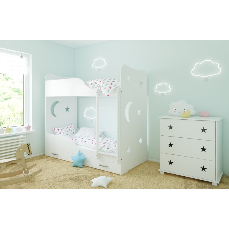 Mikula Kids Bunk Bed, 80 x 180 cm, With Drawer, White